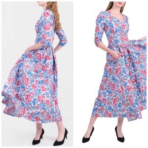Batsheva Floral Print Cotton Poplin Embroidered Maxi Dress Cottagecore Boho NEW